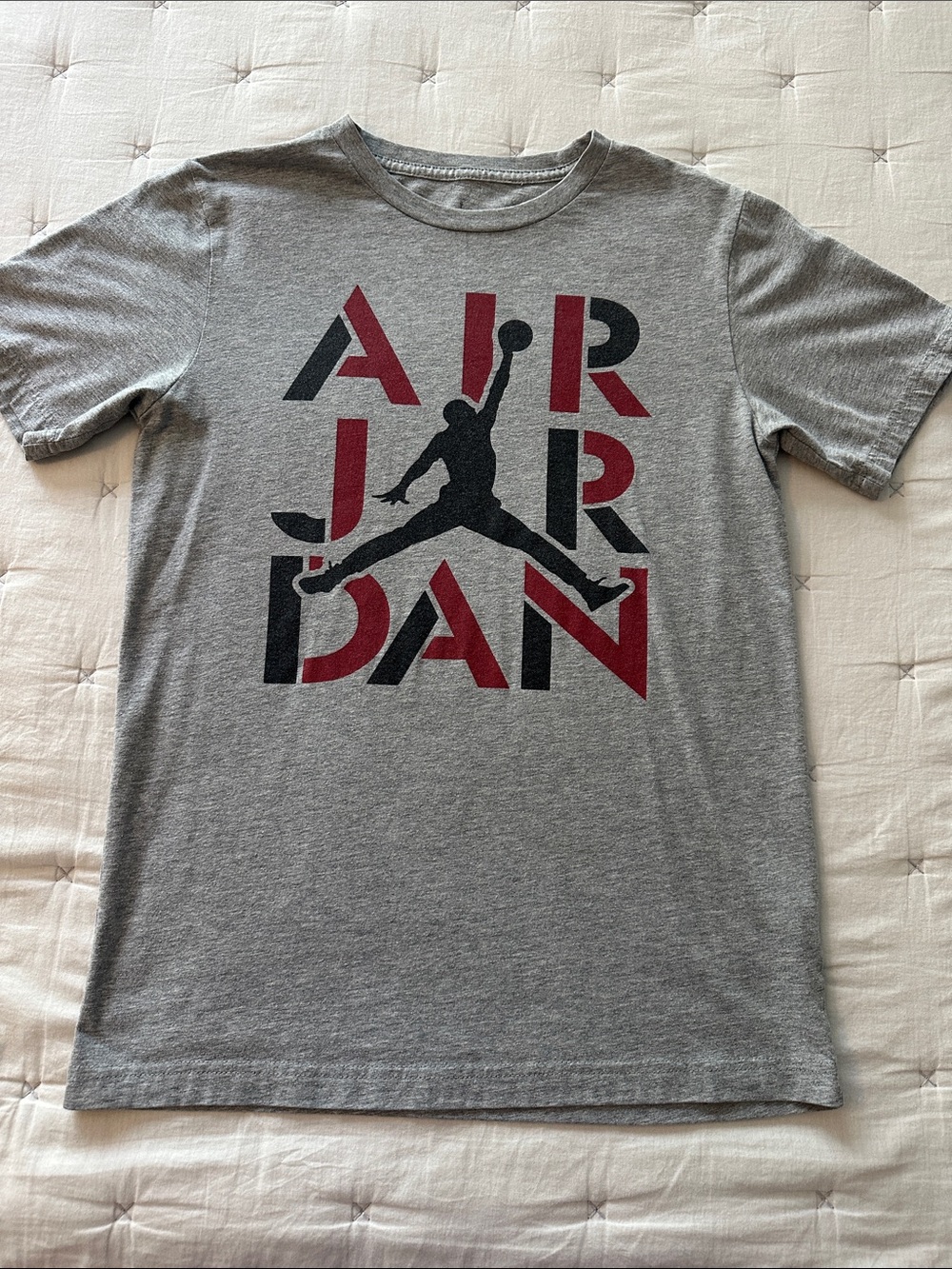 Jordan Gray Short Sleeve Tee with Black and Red Jumpman Graphic
